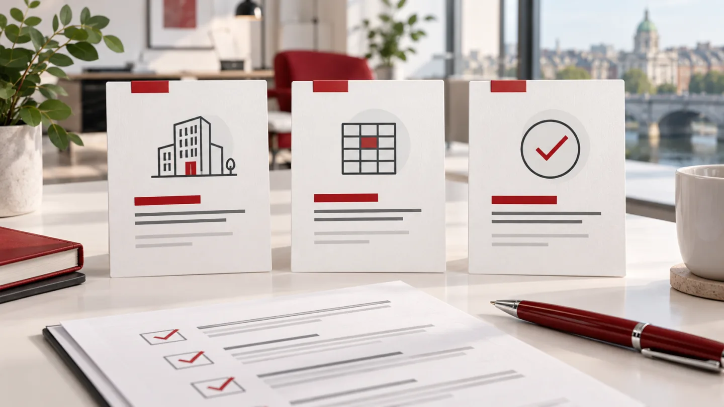 Concept illustration separating company identity, VAT and tax-clearance evidence; not a Revenue screen or a real taxpayer record